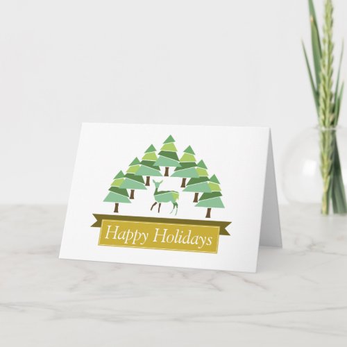 Golden Deer Forest Happy Holidays Holiday Card