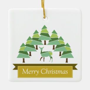 Golden Deer Forest Merry Christmas Ceramic Ornamen Ceramic Ornament
