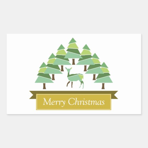 Golden Deer Forest Merry Christmas Rectangular Sti Rectangular Sticker