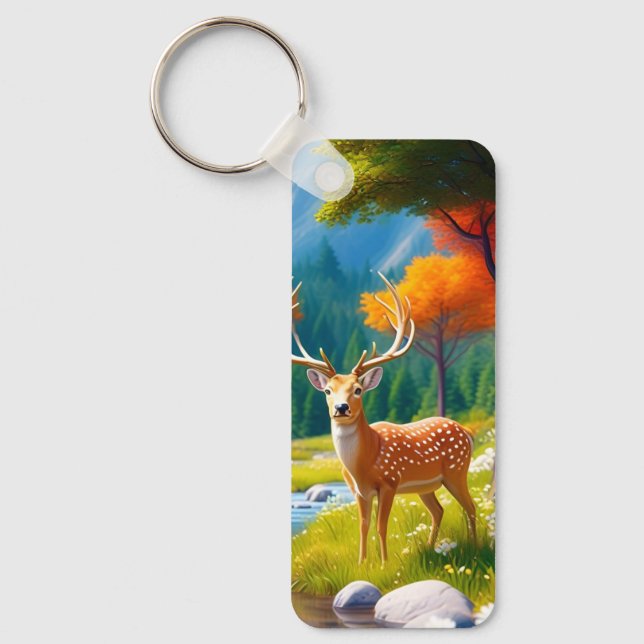 Golden Deer Standing in The Forest-47587 Keychain (Front)