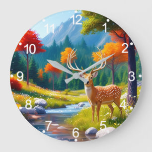 Golden Deer Standing in The Forest-47587 Large Clock