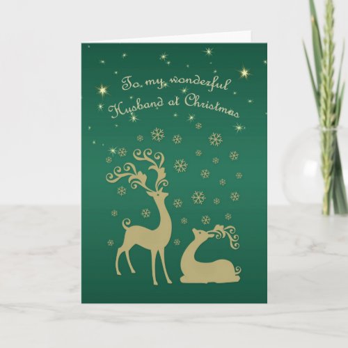 Golden deers snowflakes  stars Husband Christmas Holiday Card