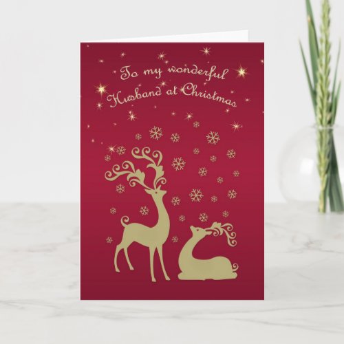 Golden deers snowflakes  stars Husband Christmas Holiday Card