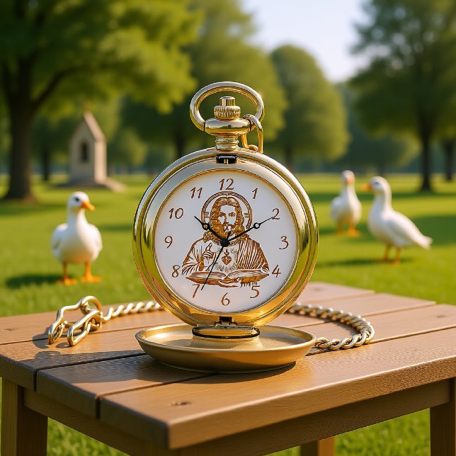 Golden Depiction of Jesus Holding a Book Pocket Watch (Creator Uploaded)