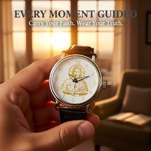 Golden Depiction of Jesus Holding a Book Watch