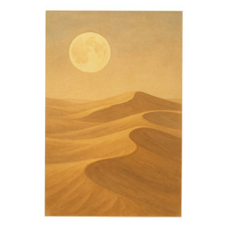 Golden Desert Moon Over Endless Sand Dunes Wood Wall Art