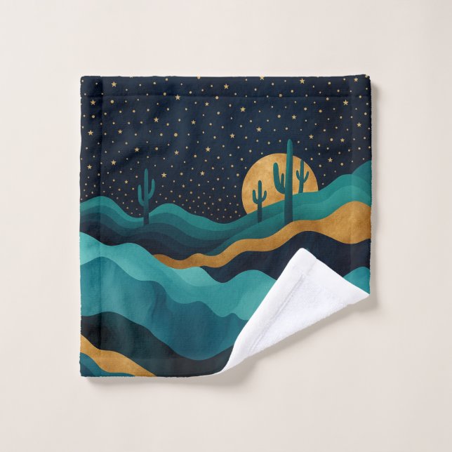  Golden Desert Nightscape – Abstract Cactus Art Wash Cloth (Wash Cloth)