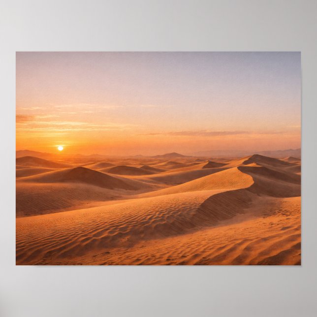 Golden Desert Sand Dunes Sunset Horizon Poster (Front)