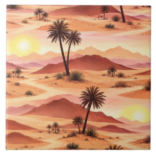 Golden Desert Sunrise Watercolor Ceramic Tile