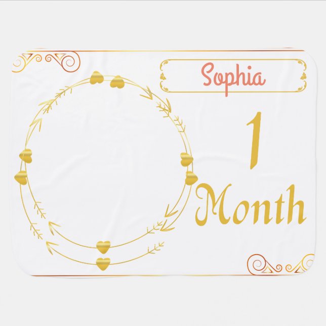 Golden Design customisable Milestone Baby Name  Blanket (Horizontal)