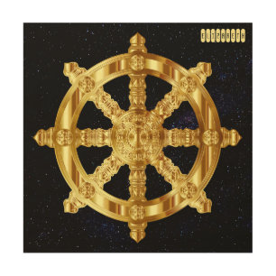 Golden Dharma Wheel Buddhism And Hinduism Symbol Wood Wall Art