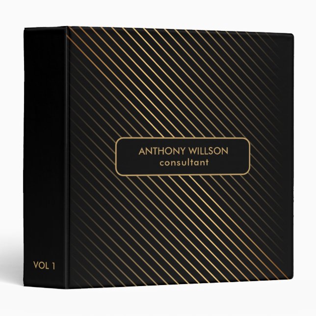 Golden Diagonal Lines  3 Ring Binder (Front/Spine)