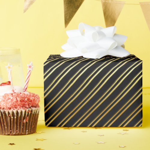 Golden Diagonal Stripes on Black or Your Own Color Wrapping Paper