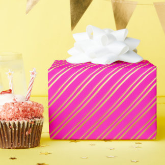 Golden Diagonal Stripes on Pink or Your Own Color Wrapping Paper