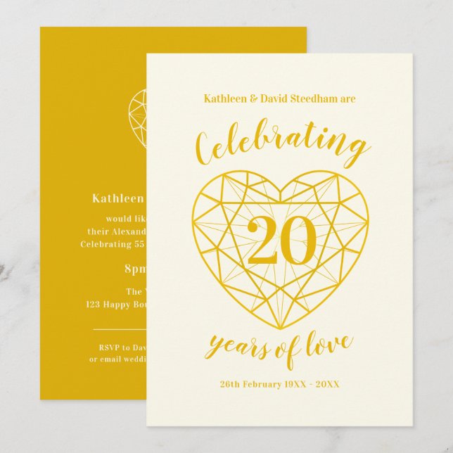 Golden diamond Anniversary 20 years invites (Front/Back)