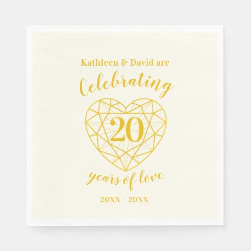 Golden diamond anniversary 20 years love napkins
