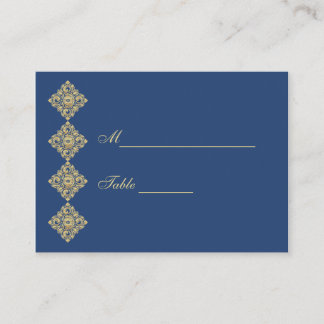 Golden Diamond Damask Blue Table Place Setting Place Card