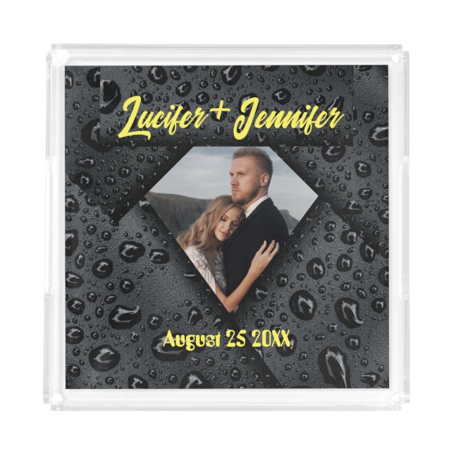 Golden Diamond Modern Elegant Customised Wedding  Acrylic Tray (Front)