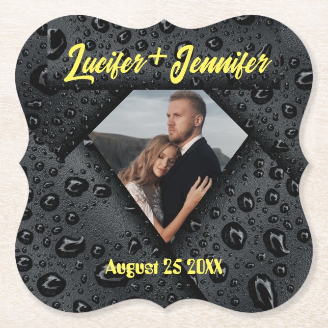 Golden Diamond Modern Elegant Customised Wedding  Paper Coaster (Front)