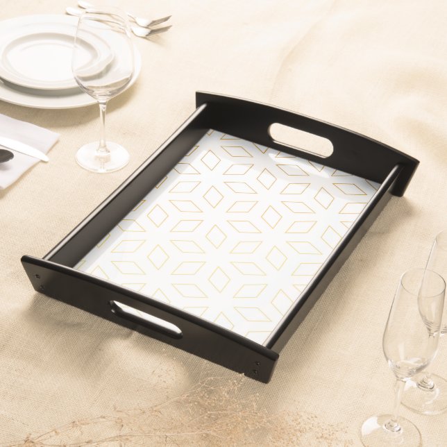 Golden Diamond Patterned Large, Black  Serving Tray (Front)
