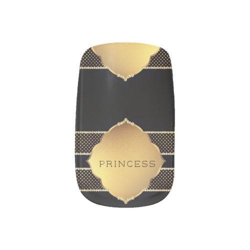 Golden Diamond Princess Black  Gold Trendy MIGNED Minx Nail Art