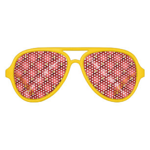 Golden Diamond Tufted Leather Custom Text Name Red Aviator Sunglasses