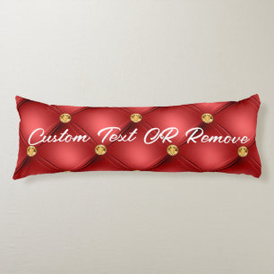 Golden Diamond Tufted Leather Custom Text Name Red Body Pillow