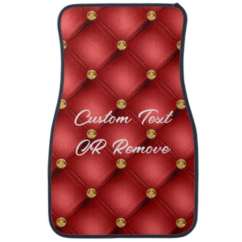 Golden Diamond Tufted Leather Custom Text Name Red Car Floor Mat