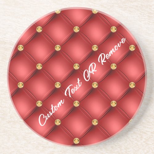Golden Diamond Tufted Leather Custom Text Name Red Coaster