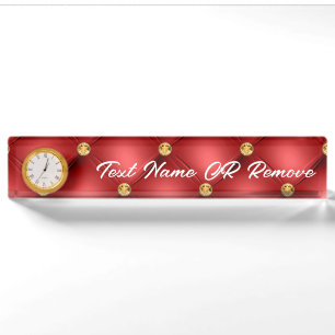 Golden Diamond Tufted Leather Custom Text Name Red Desk Name Plate