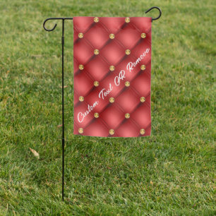 Golden Diamond Tufted Leather Custom Text Name Red Garden Flag