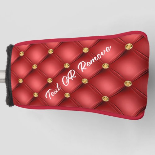 Golden Diamond Tufted Leather Custom Text Name Red Golf Head Cover