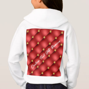 Golden Diamond Tufted Leather Custom Text Name Red Hoodie
