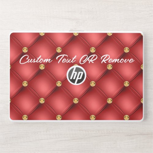 Golden Diamond Tufted Leather Custom Text Name Red HP Laptop Skin