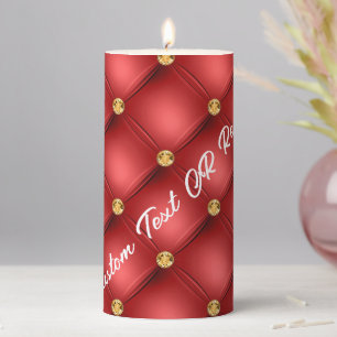 Golden Diamond Tufted Leather Custom Text Name Red Pillar Candle