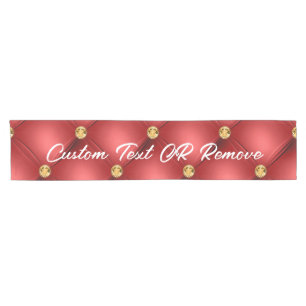 Golden Diamond Tufted Leather Custom Text Name Red Short Table Runner