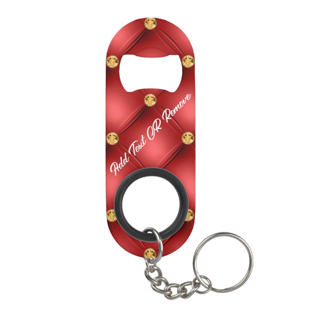 Golden Diamond Tufted Leather Your Text Name Red Keychain Bottle Opener (Back)