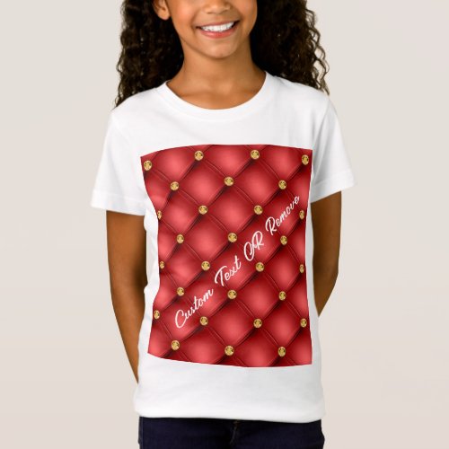 Golden Diamond Tufted Red Leather Custom Text Name T_Shirt