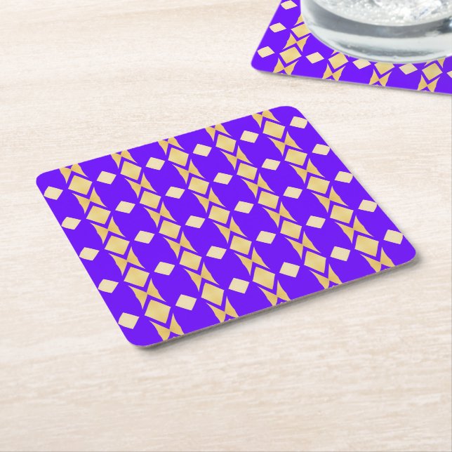Golden Diamonds Elegant Royal Blue Gold Square Paper Coaster (Angled)