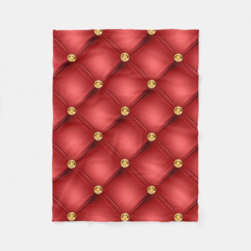 Golden Diamonds Tufted Leather Gemstone Red Fleece Blanket