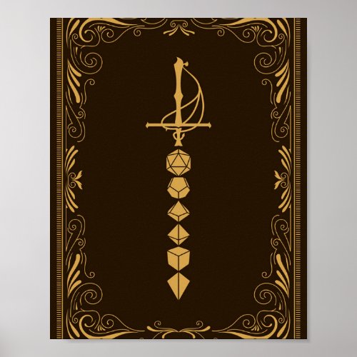 Golden Dice Sword Tabletop RPG Poster