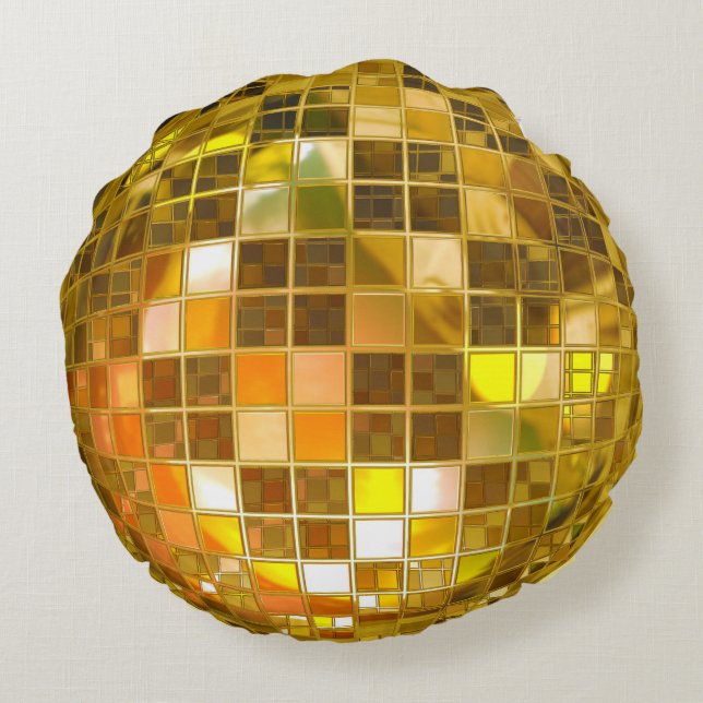 Golden Disco Ball Round Pillow (Back)