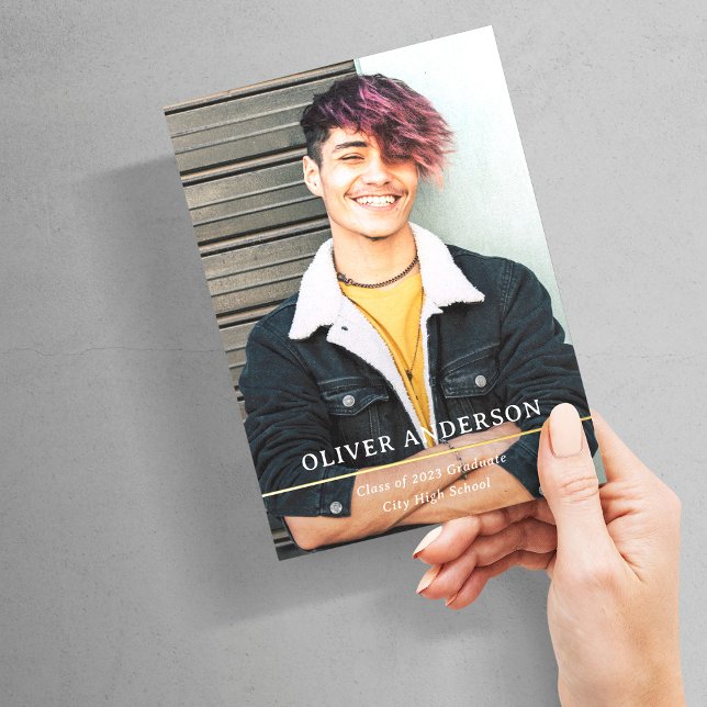 Golden Divide | Modern Two Photo Graduation Foil Invitation (Creator Uploaded)