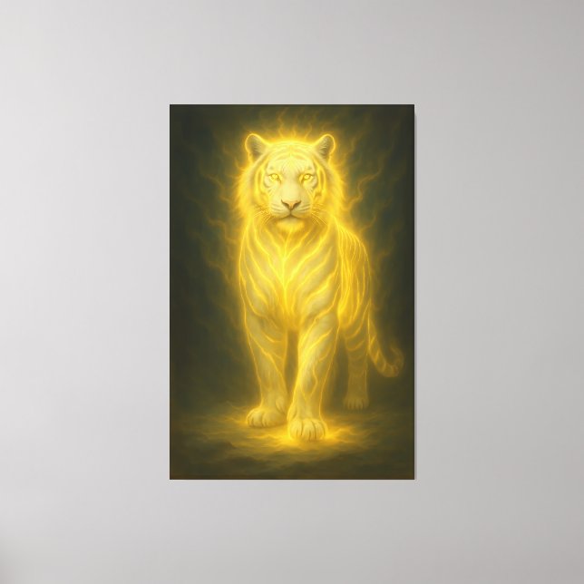 Golden Divine White Tiger – Premium Fantasy Art Canvas Print (Front)