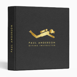 Golden Diving Instructor Logo Elegant Monogram 3 Ring Binder