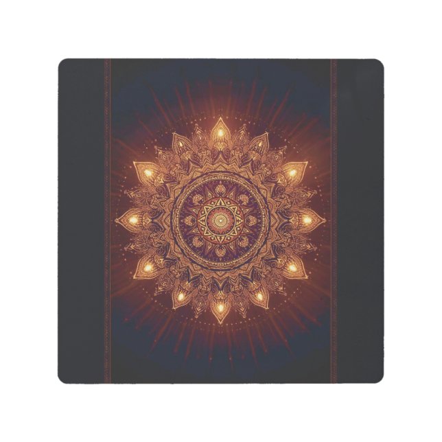 Golden Diwali Mandala – Light Within and Around Metal Print (Front)
