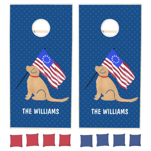 Golden Dog American Flag Night Sky Cornhole Set (Set)