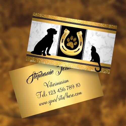 Golden Dog Cat Horseshoe Glitter Paw Business Card