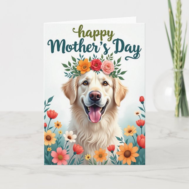 Golden Dog Floral Mothers Day Card (Front)