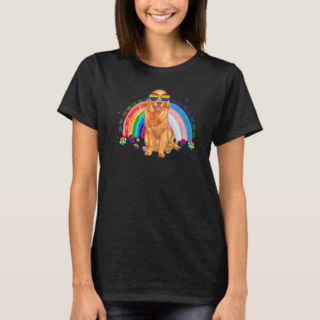 Golden Dog Gay Pride Lgbt Rainbow Flag Sunglasses  T-Shirt (Front)